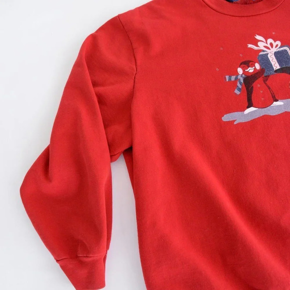 Vintage  Penningtons Red "Penguins  Presents" Festive Holiday Crewneck Sweater L - Picture 7 of 10